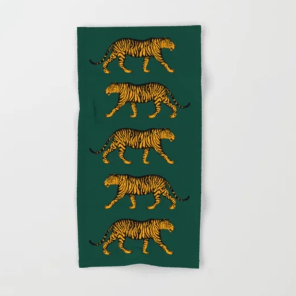 NEW Society 6 Tigers (Dark Green and Marigold) Hand Towel & Bath Towel Set of 5